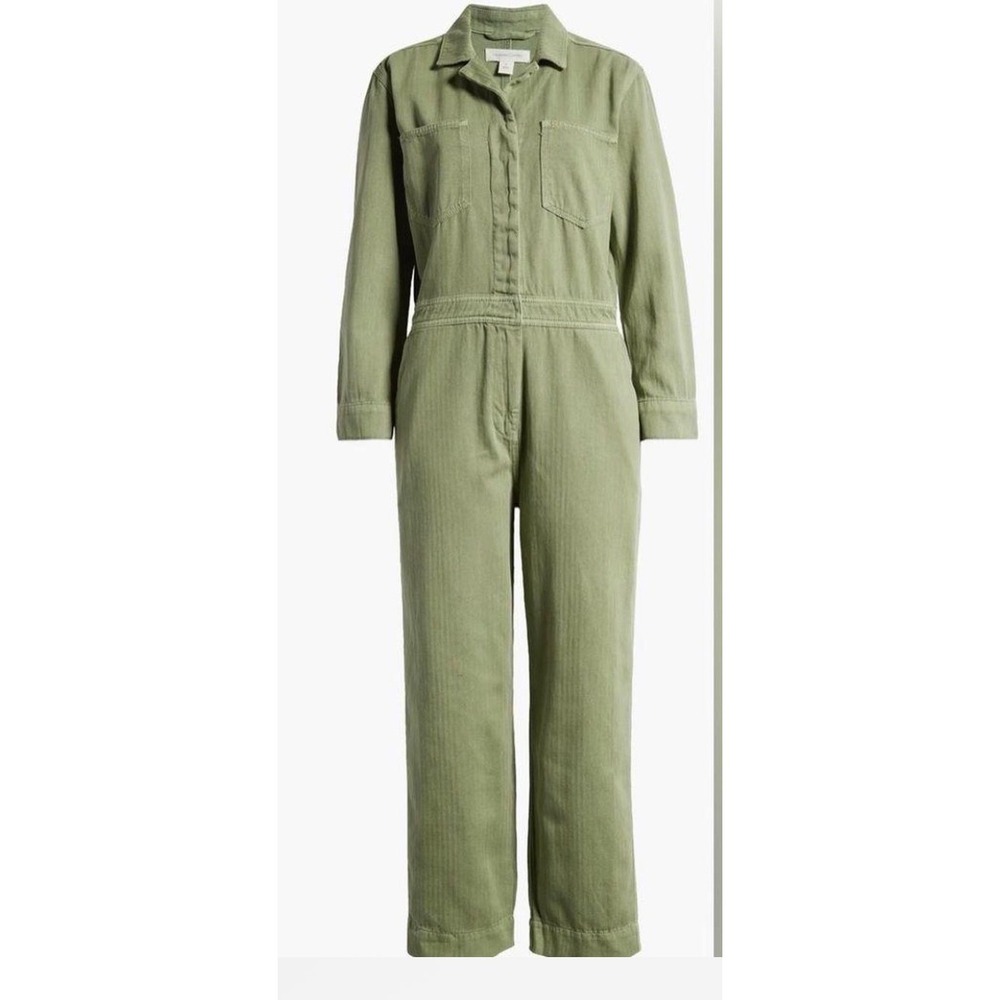 Treasure & Bond Green Utility Jumpsuit Long Sleeve Herringbone Small NWT